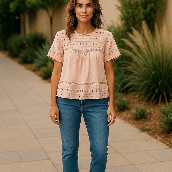 Dip Embroidered Crop Top Coastal Cottagecore Women’s Size Small - Picture 1 of 9